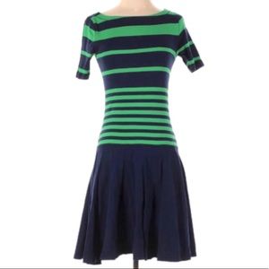 LRL Lauren Jeans Co Dress Navy w/Green Stripe Sz L